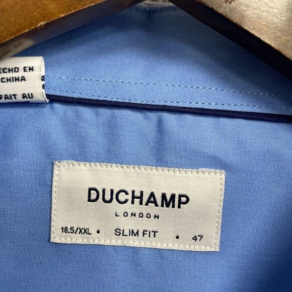 NEW Duchamp London Men's 18.5" XXL Blue Long Sleeve Dress Shirt Slim Fit Stretch - Picture 3 of 11